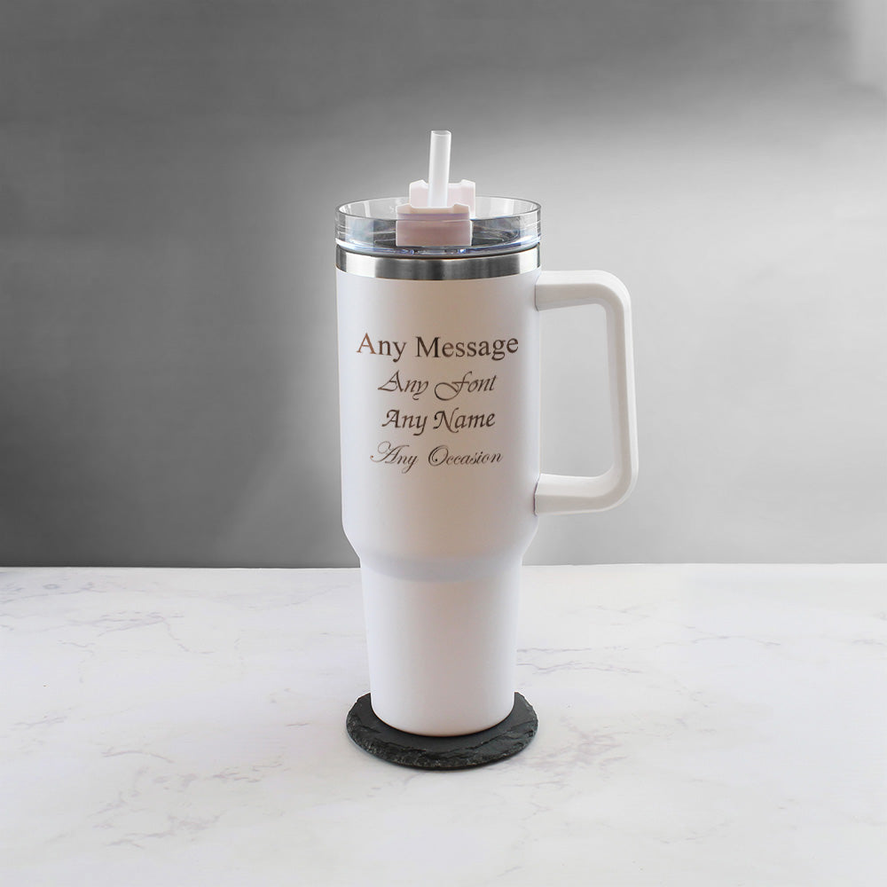 Engraved Extra Large White Travel Cup 40oz/1135ml, Any Message Image 3