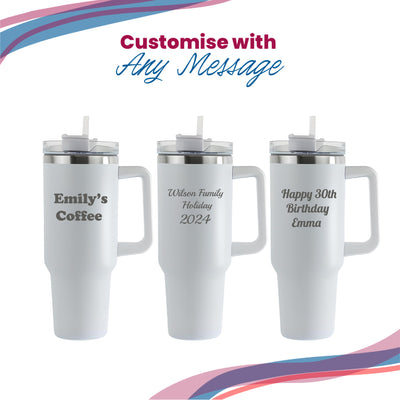 Engraved Extra Large White Travel Cup 40oz/1135ml, Any Message Image 4