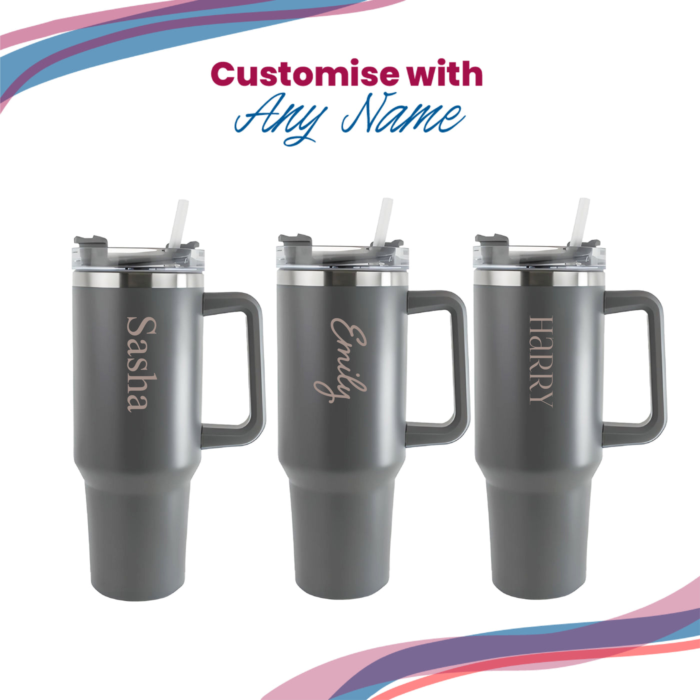 Engraved Extra Large Grey Travel Cup 40oz/1135ml, Any Name Image 4