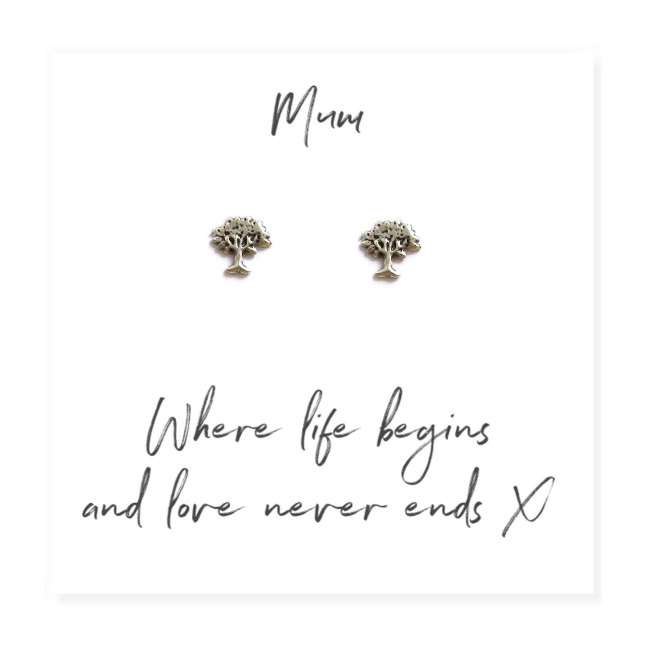 Family Tree Sterling Silver Earrings on Message Card For Mum - Non Personalised - Shop Personalised Gifts