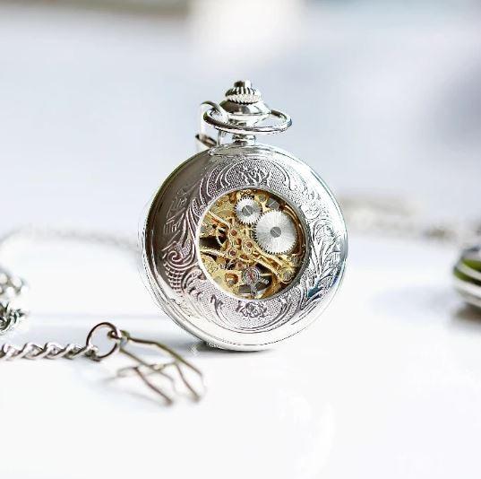 Own Handwriting Engraved Roman Skeleton Pocket Watch - Shop Personalised Gifts