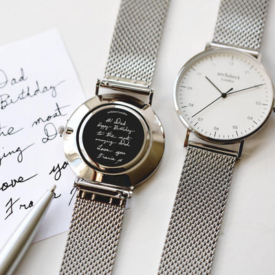 Handwriting Engraving Men's Architect Zephyr With Steel Silver Mesh Strap - Shop Personalised Gifts