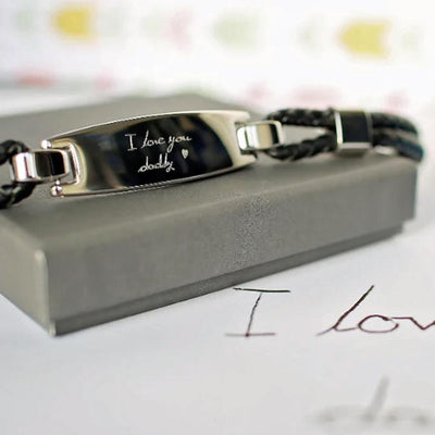 Own Handwriting Engraving Men's Woven Leather Bracelet - Shop Personalised Gifts