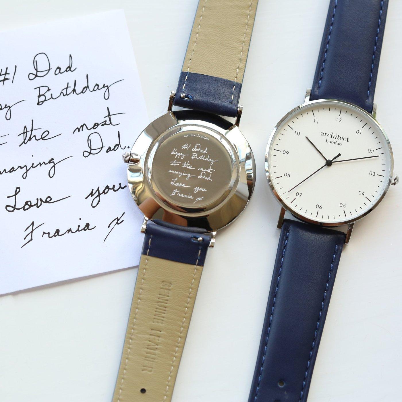 Handwriting Engraving Mens Architect Zephyr Watch With Admiral Blue Strap - Shop Personalised Gifts