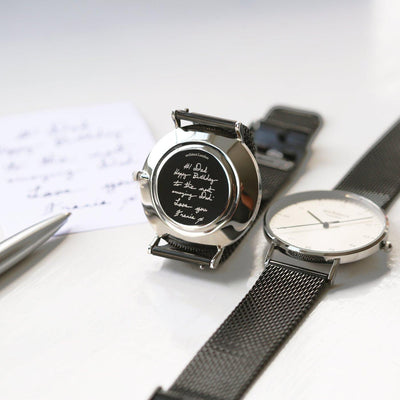Handwriting Engraving Men's Architect Zephyr With Pitch Black Mesh Strap - Shop Personalised Gifts