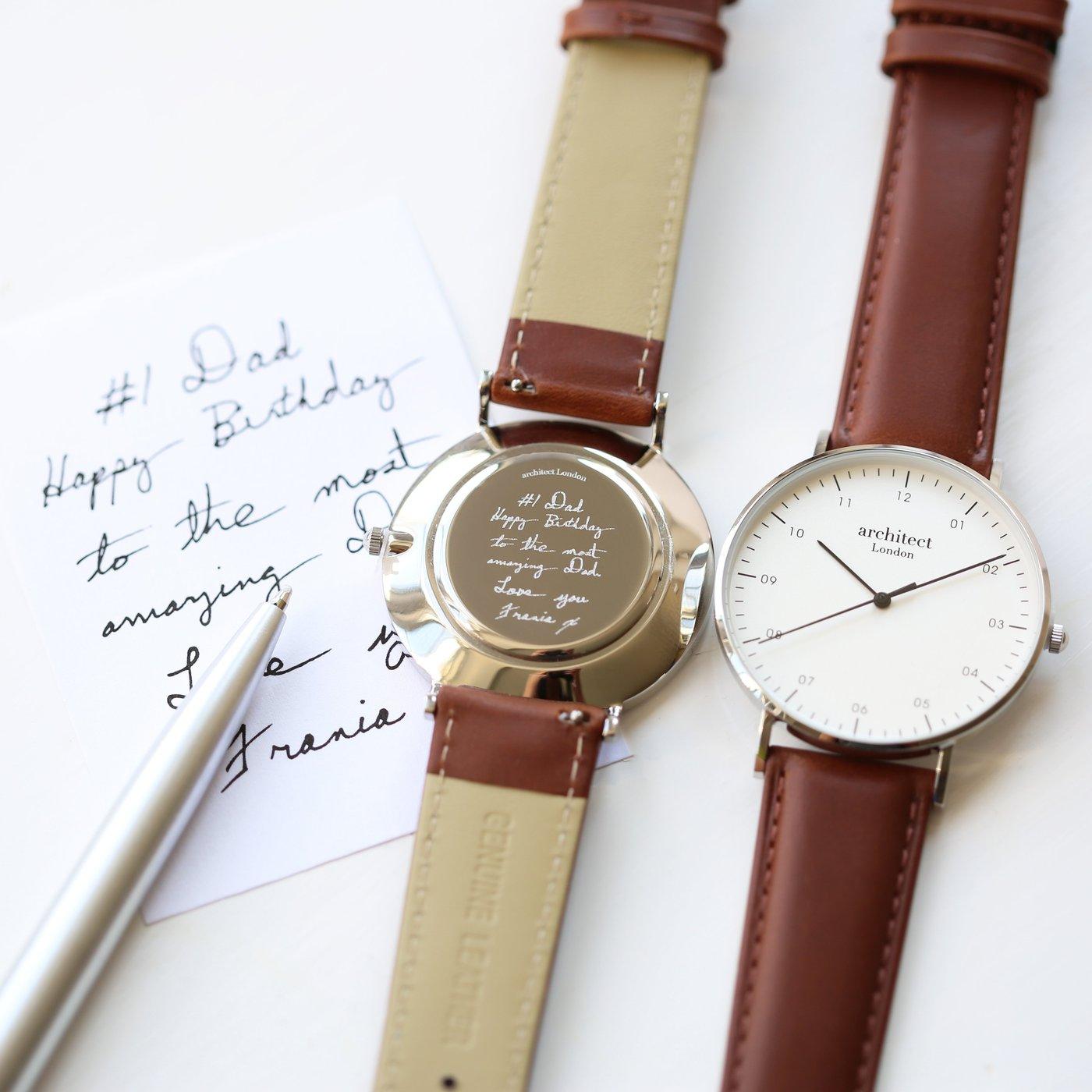Handwriting Engraving  Mens Architect Zephyr Watch With Walnut Strap - Shop Personalised Gifts