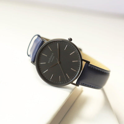 Handwriting Engraving Men's Minimalist Architect Watch With Admiral Blue Strap - Shop Personalised Gifts