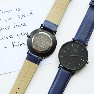 Handwriting Engraving Men's Minimalist Architect Watch With Admiral Blue Strap - Shop Personalised Gifts