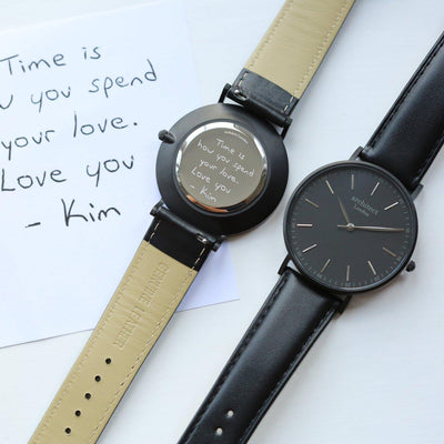 Handwriting Engraving Mens Minimalist Architect Watch Jet Black Strap - Shop Personalised Gifts