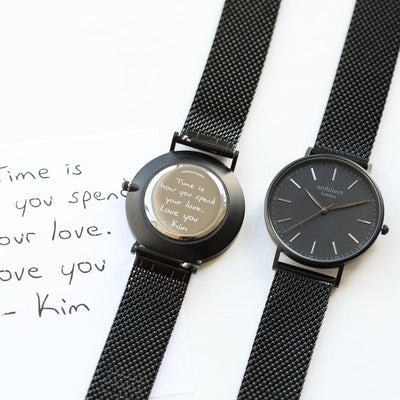 Handwriting Engraving Men's Minimalist Architect Watch With Pitch Black Mesh Strap - Shop Personalised Gifts