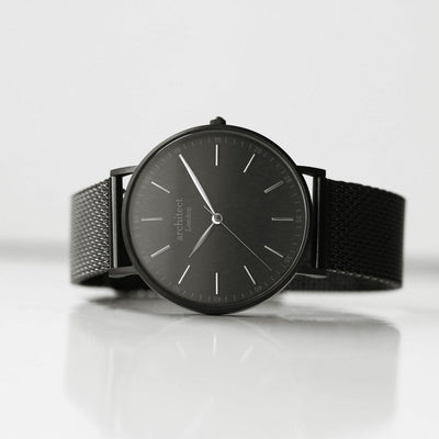 Handwriting Engraving Men's Minimalist Architect Watch With Pitch Black Mesh Strap - Shop Personalised Gifts