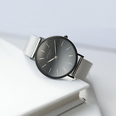 Handwriting Engraving Men's Architect Minimalist Watch With Steel Silver Mesh Strap - Shop Personalised Gifts