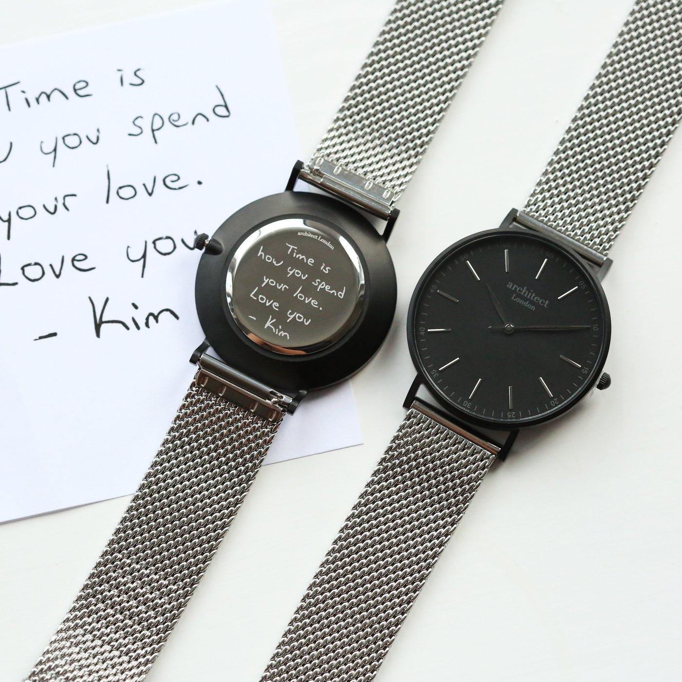 Handwriting Engraving Men's Architect Minimalist Watch With Steel Silver Mesh Strap - Shop Personalised Gifts