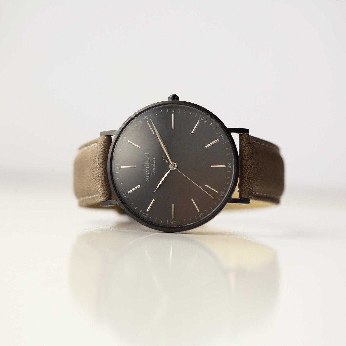 Handwriting Engraving Men's Minimalist Architect Watch With Urban Grey Strap - Shop Personalised Gifts
