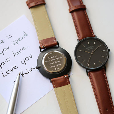 Handwriting Engraving Mens Minimalist Architect Watch With Walnut Strap - Shop Personalised Gifts