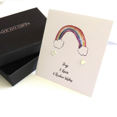 Heart Stud Sterling Silver Earrings on Hugs & Kisses Rainbow Card - Non Personalised - Shop Personalised Gifts