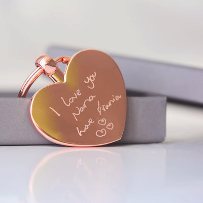 Own Handwriting Engraved Hearts Stainless Steel Forever Keychain - Shop Personalised Gifts