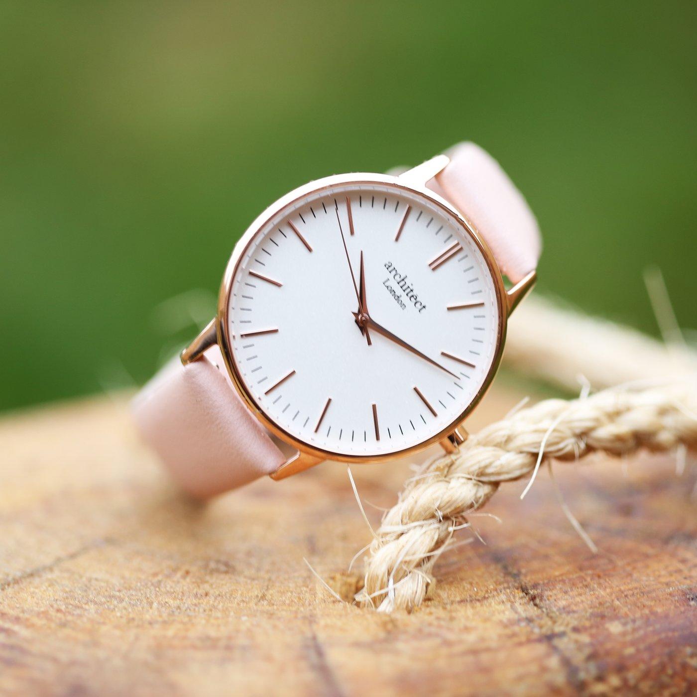 Own Handwriting Engraving Architēct Blanc Ladies Watch + Light Pink Strap - Shop Personalised Gifts