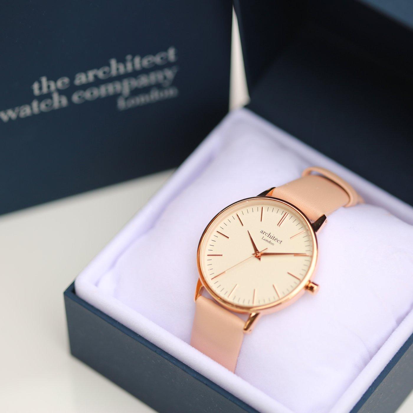 Own Handwriting Engraving Architēct Blanc Ladies Watch + Light Pink Strap - Shop Personalised Gifts