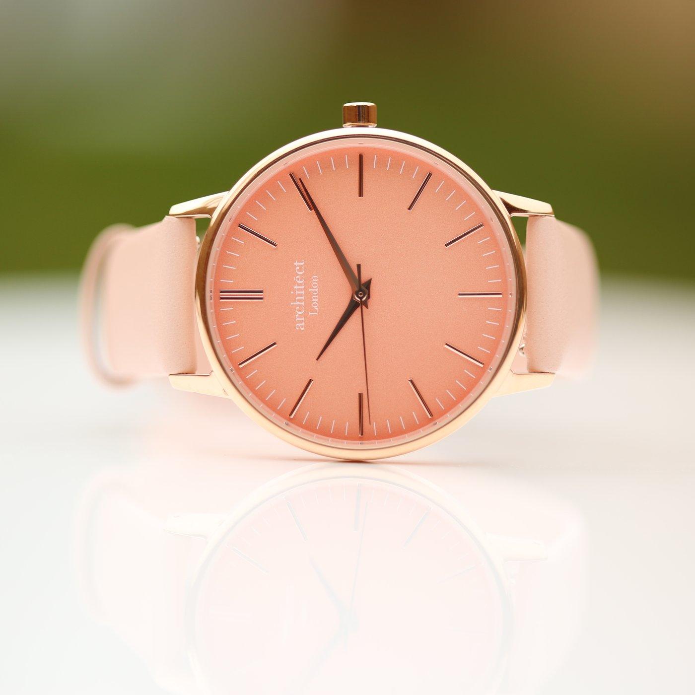 Own Handwriting Engraving Architēct Coral Ladies Watch + Light Pink Strap - Shop Personalised Gifts