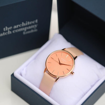 Own Handwriting Engraving Architēct Coral Ladies Watch + Light Pink Strap - Shop Personalised Gifts