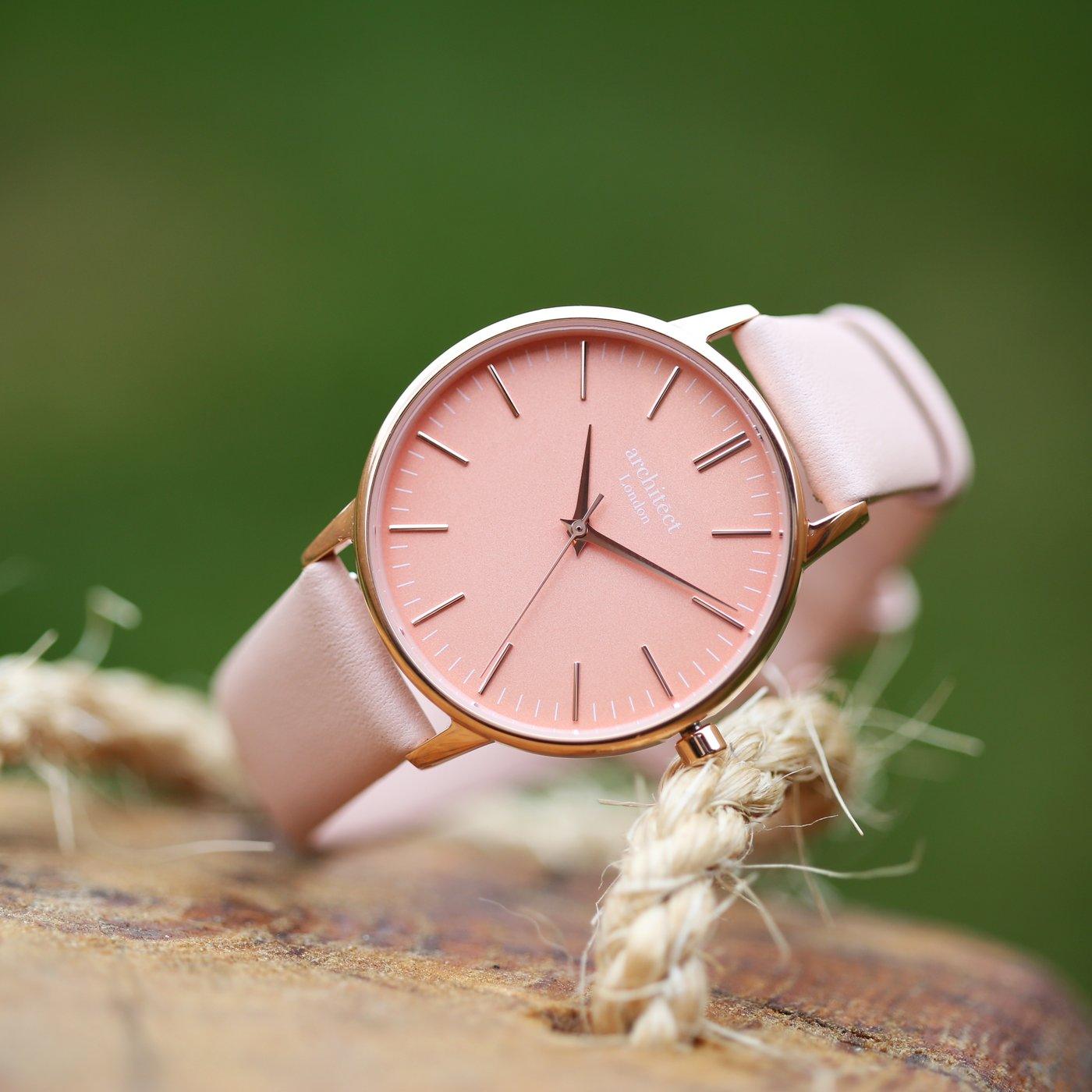 Own Handwriting Engraving Architēct Coral Ladies Watch + Light Pink Strap - Shop Personalised Gifts