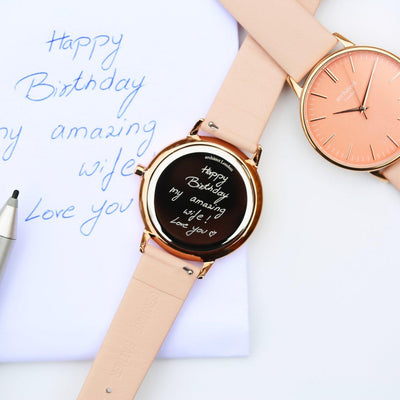 Own Handwriting Engraving Architēct Coral Ladies Watch + Light Pink Strap - Shop Personalised Gifts