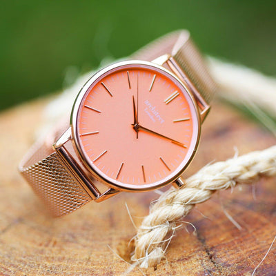 Own Handwriting Engraving Architēct Coral Ladies Watch + Rose Gold Mesh Strap - Shop Personalised Gifts