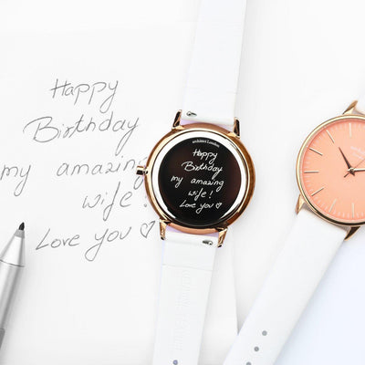 Own Handwriting Engraving Architēct Coral Ladies Watch + White Strap - Shop Personalised Gifts