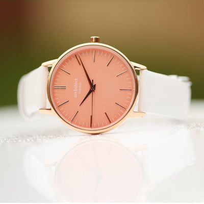 Own Handwriting Engraving Architēct Coral Ladies Watch + White Strap - Shop Personalised Gifts