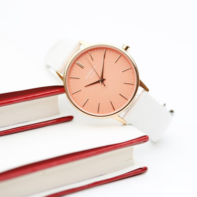 Own Handwriting Engraving Architēct Coral Ladies Watch + White Strap - Shop Personalised Gifts