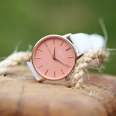 Own Handwriting Engraving Architēct Coral Ladies Watch + White Strap - Shop Personalised Gifts