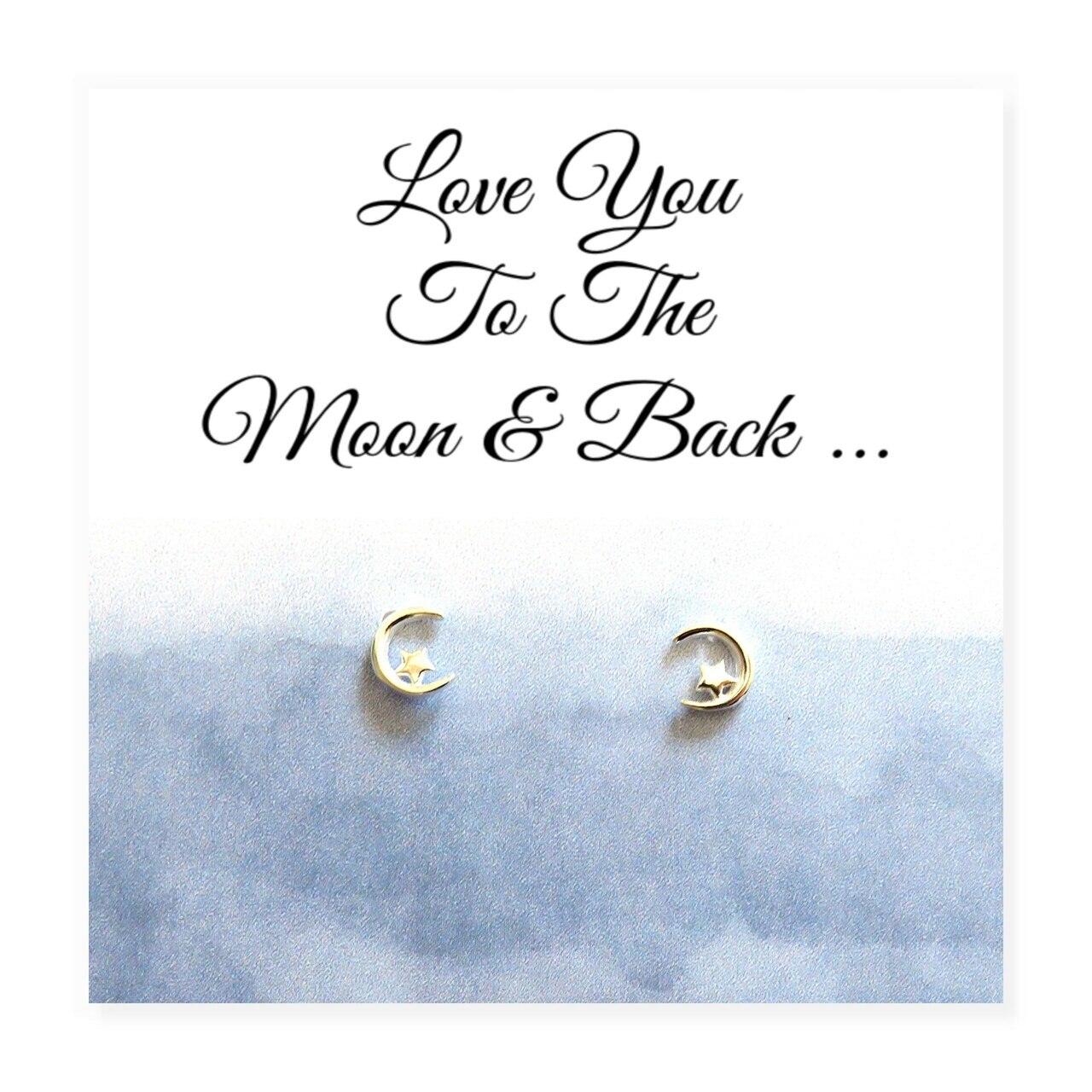 Love You To The Moon & Back Sterling Silver Earrings on Message Card - Non Personalised - Shop Personalised Gifts