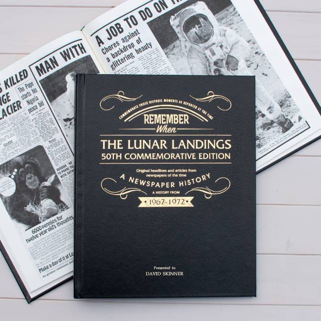 Personalised Lunar Landings Newspaper Book - Black Leather - Shop Personalised Gifts