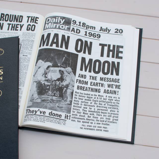 Personalised Lunar Landings Newspaper Book - Black Leather - Shop Personalised Gifts