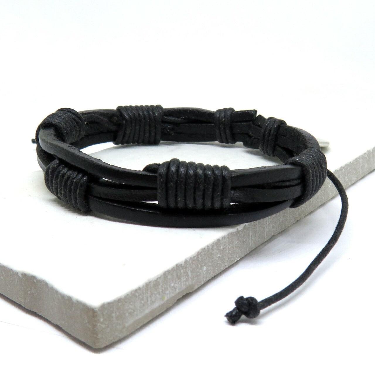 Men's Black Leather Cord Bracelet - Non Personalised - Shop Personalised Gifts
