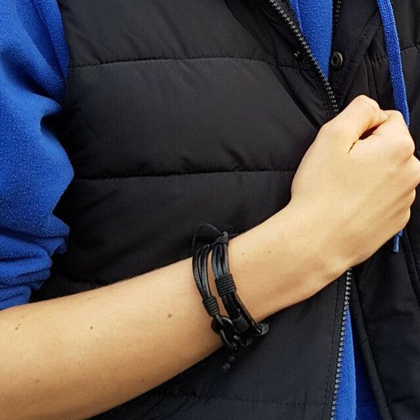 Men's Black Leather Cord Bracelet - Non Personalised - Shop Personalised Gifts