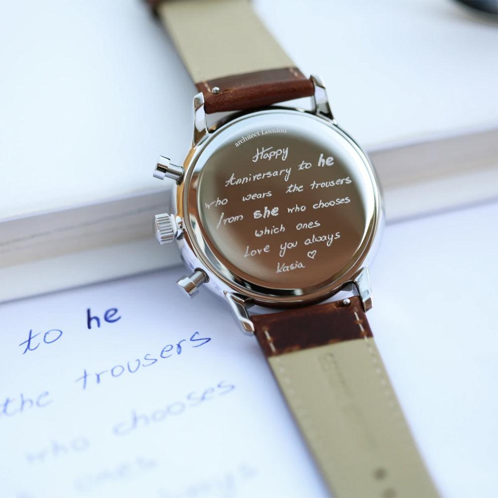 Handwriting Engraving - Men's Architect Motivator With Brown Strap - Shop Personalised Gifts