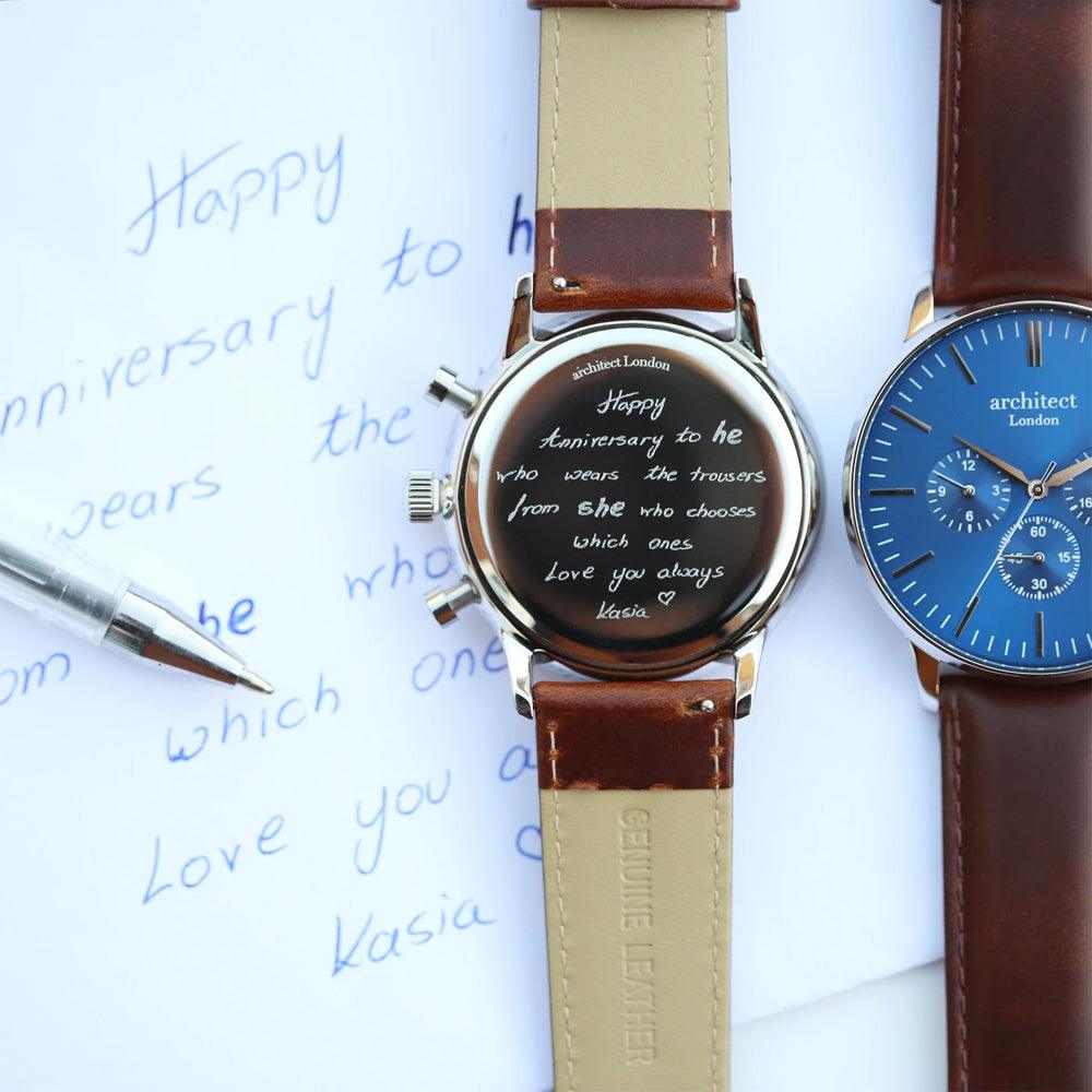 Handwriting Engraving - Men's Architect Motivator With Brown Strap - Shop Personalised Gifts