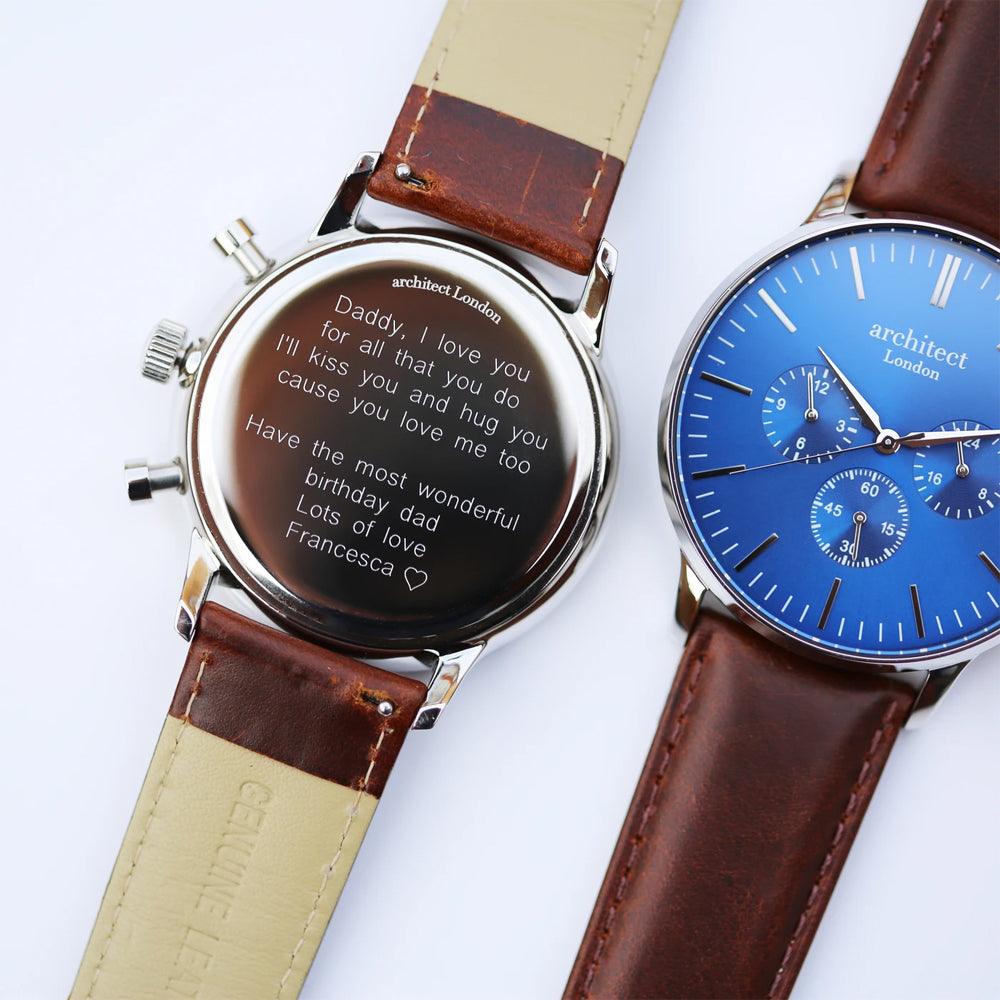 Personalised Men's Architect Motivator Watch With Modern Font & Brown Strap - Shop Personalised Gifts