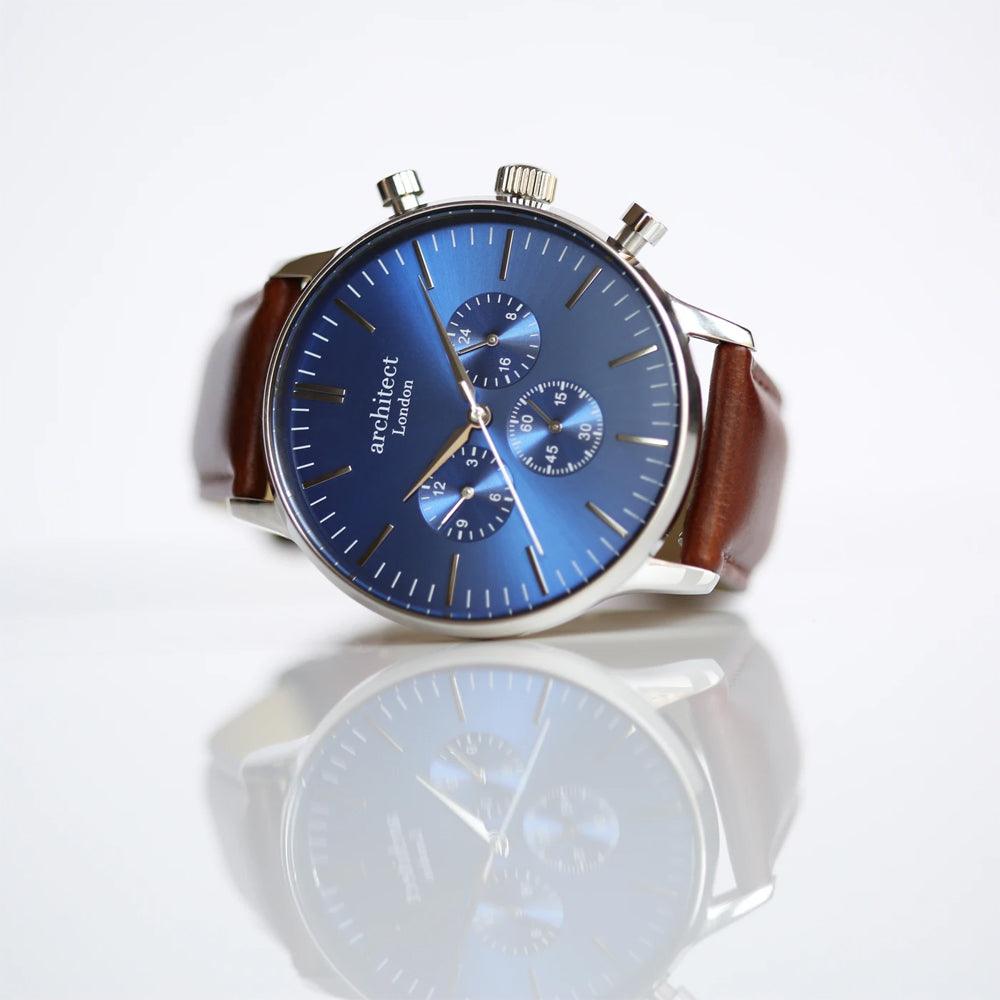 Personalised Men's Architect Motivator Watch With Modern Font & Brown Strap - Shop Personalised Gifts