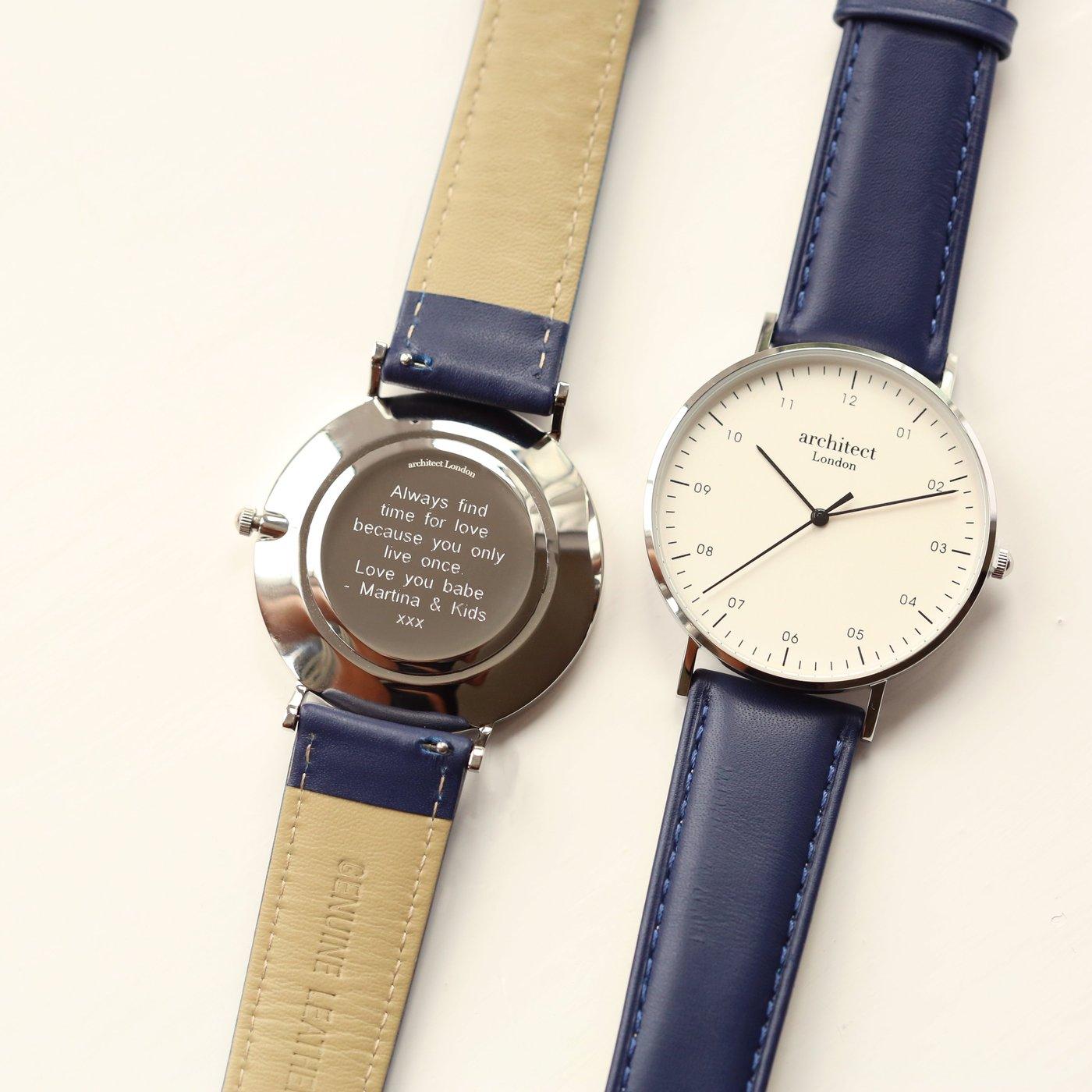Personalised Architect Zephyr Mens Minimalist With Admiral Blue Strap & Modern Font - Shop Personalised Gifts