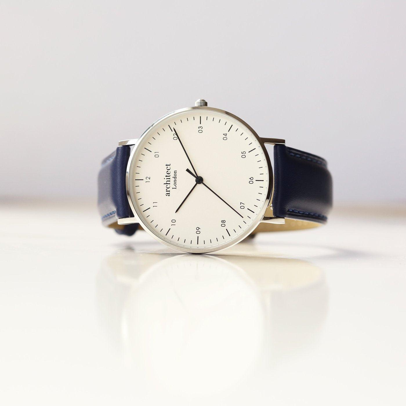 Personalised Architect Zephyr Mens Minimalist With Admiral Blue Strap & Modern Font - Shop Personalised Gifts