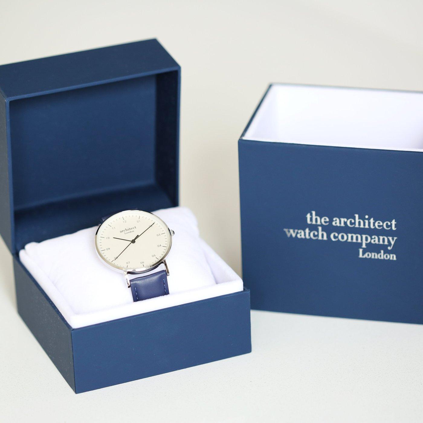 Personalised Architect Zephyr Mens Minimalist With Admiral Blue Strap & Modern Font - Shop Personalised Gifts