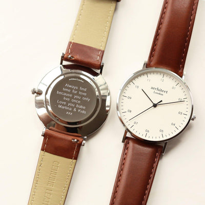 Personalised Men's Architect Zephyr Watch With Walnut Strap - Modern Font - Shop Personalised Gifts