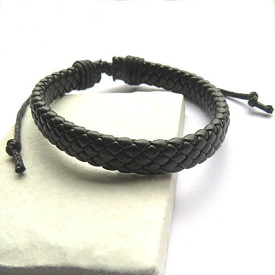 Men's Black Leather Weave Bracelet - Non Personalised - Shop Personalised Gifts