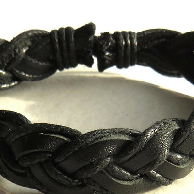 Mens Black Pleated Leather Bracelet - Non Personalised - Shop Personalised Gifts
