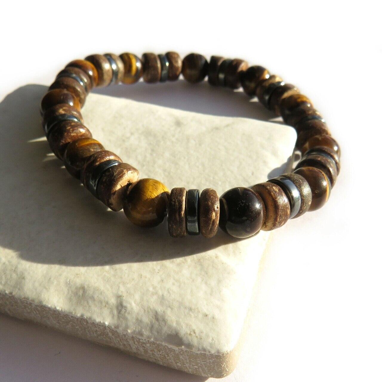 Men's Tigers Eye Beaded Stretch Bracelet - Non Personalised - Shop Personalised Gifts