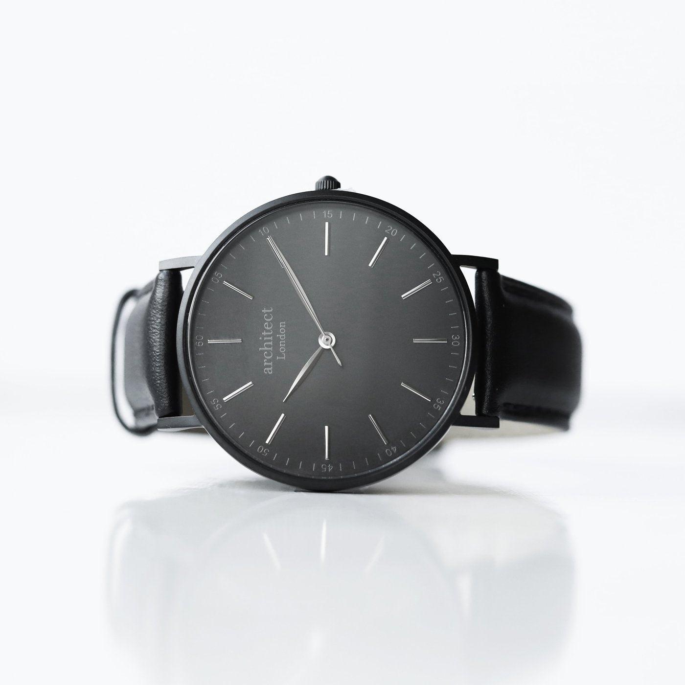 Personalised Men's Architect Watch With Jet Black Strap & Modern Font - Shop Personalised Gifts