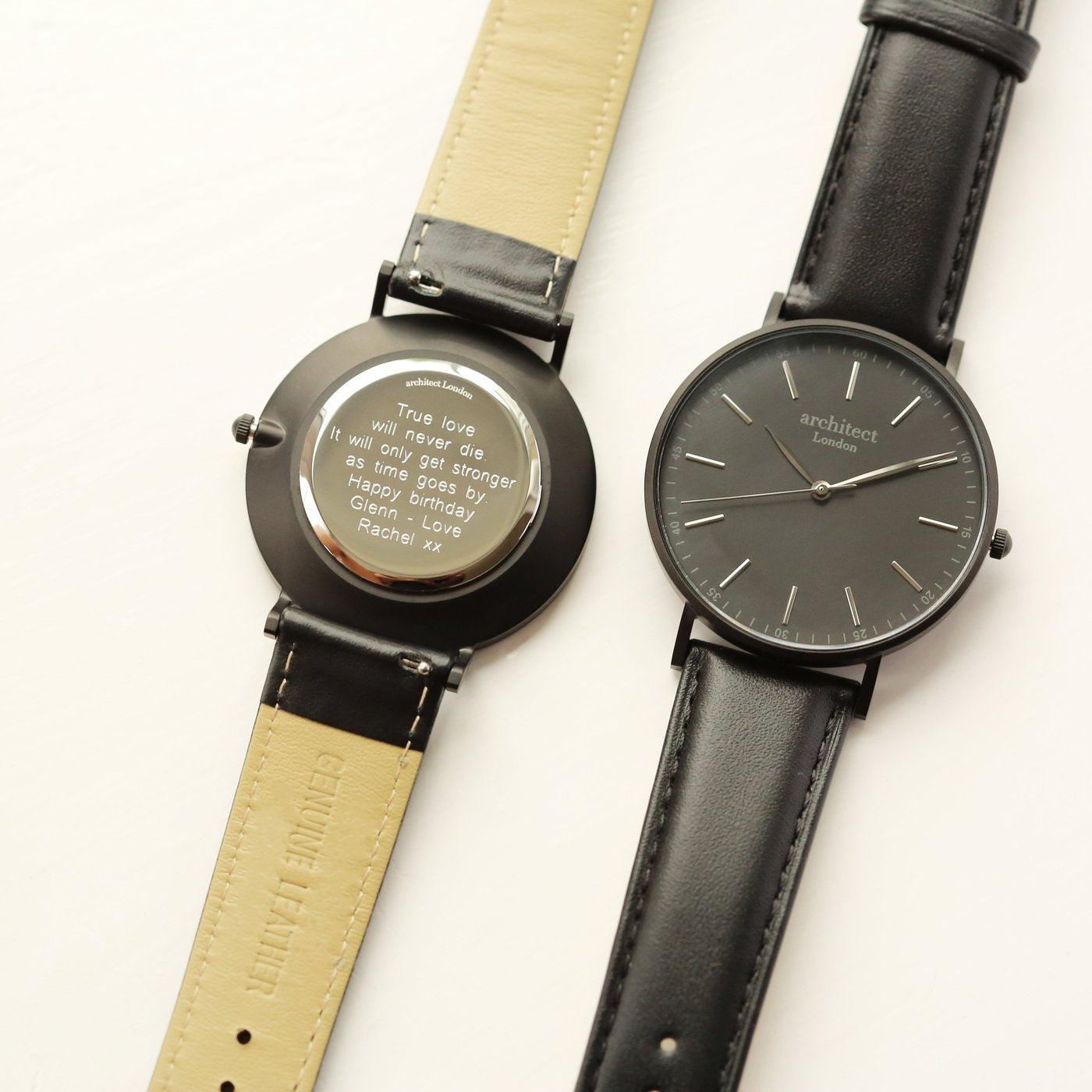 Personalised Men's Architect Watch With Jet Black Strap & Modern Font - Shop Personalised Gifts